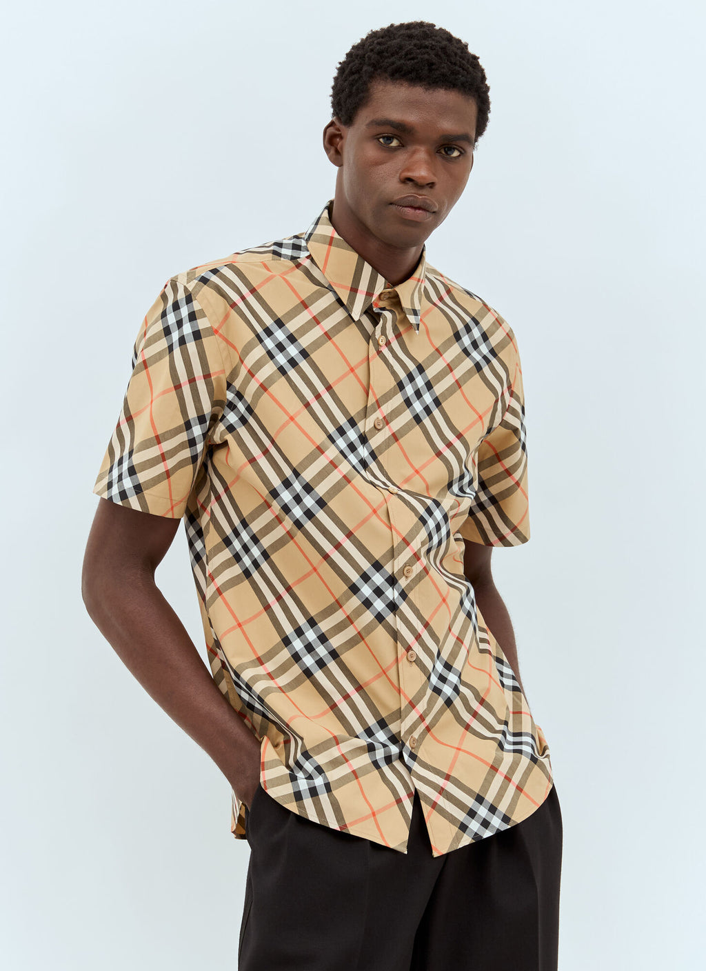 BURBERRY Beige Checked Short Sleeve Shirt 8087637