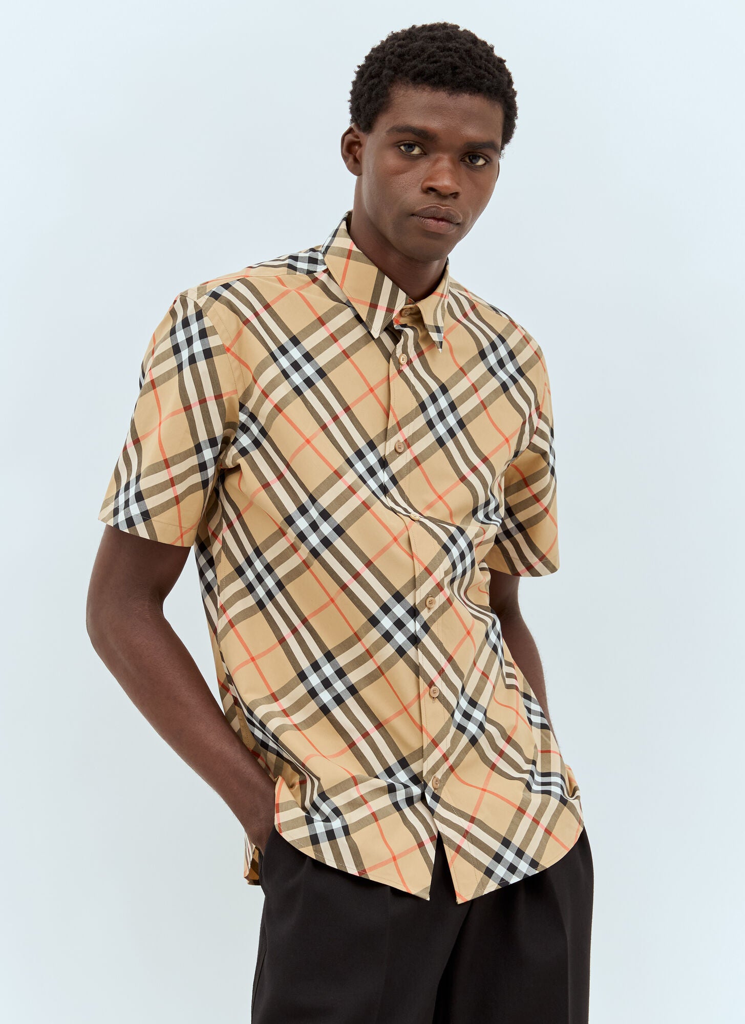BURBERRY Beige Checked Short Sleeve Shirt 8087637
