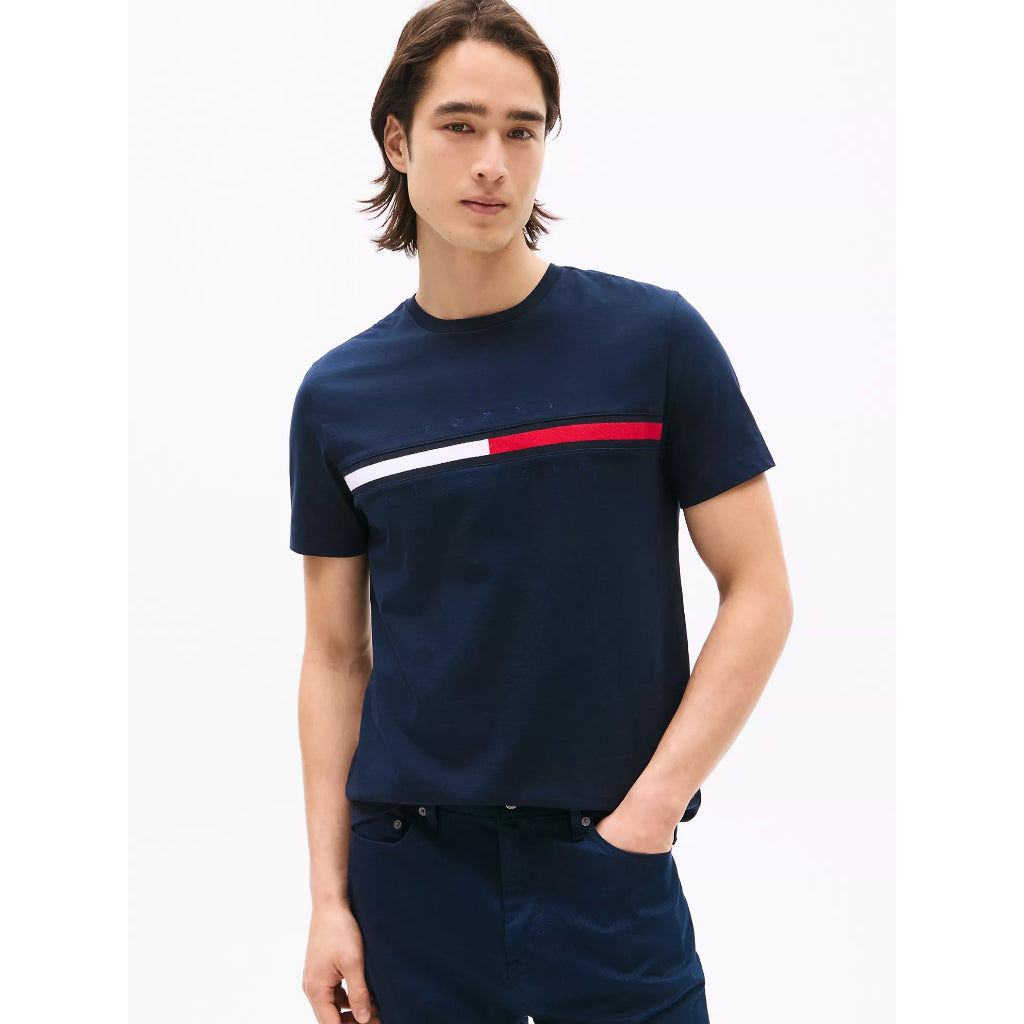 TOMMY HILFIGER Embroidered Flag Stripe Logo T Shirt  7849807R