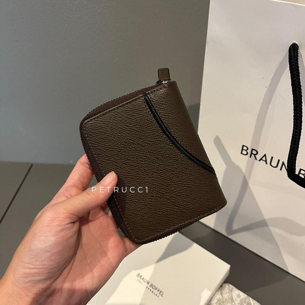 BRAUN BUFFEL ZIP WALLET VIKTOR CARD HOLDER WITH EXTERNAL COIN COMPARTMENT