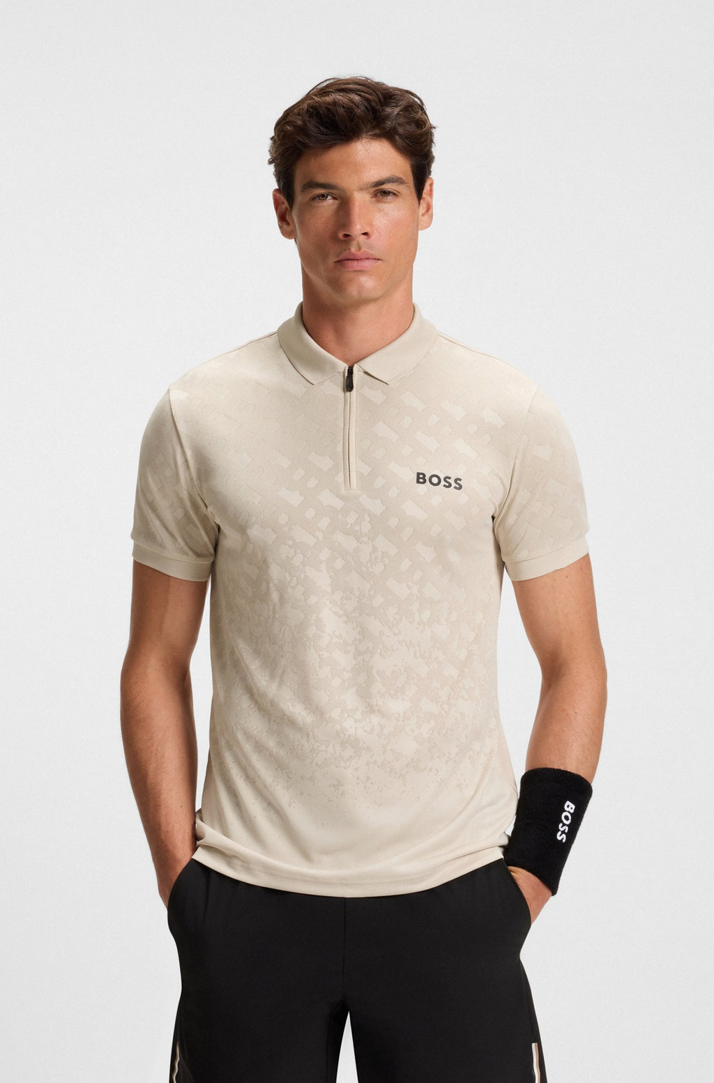 BOSS Active quick-dry polo shirt with gradient monogram jacquard Style Philix TOC JQ 50538106