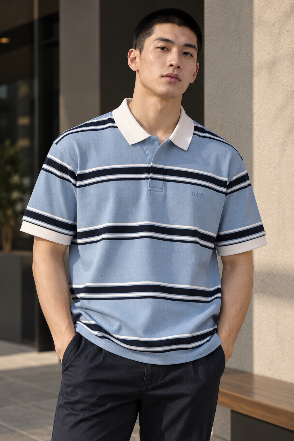 BOSS Polo Shirt Kaos cotton Cowo Pria 50574239