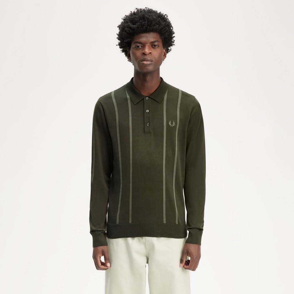 Fred Perry Knit Long Sleeve Polo Shirt Cowo Pria K6537/408