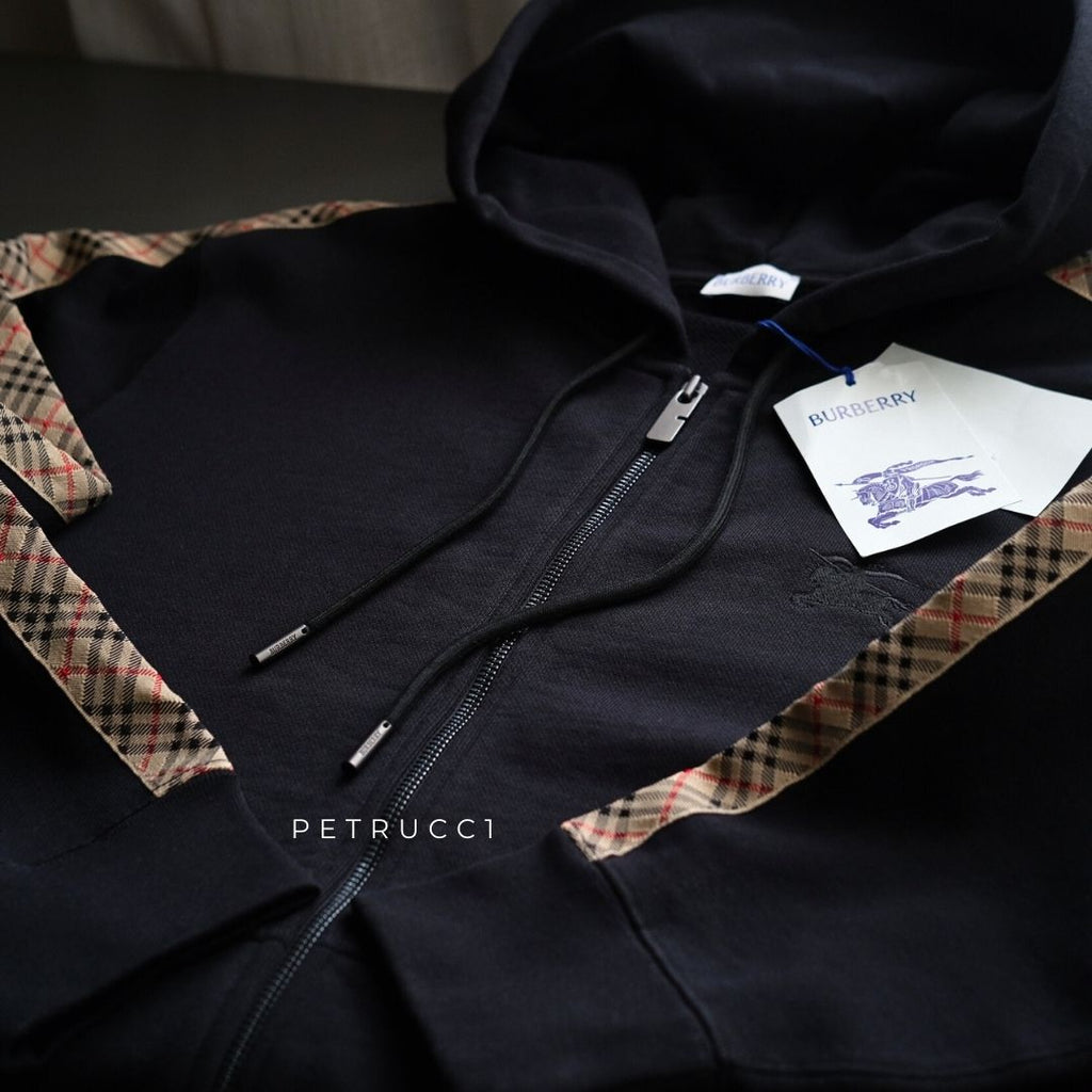 BURBERRY Check Trim Cotton Zip Hoodie 8110790