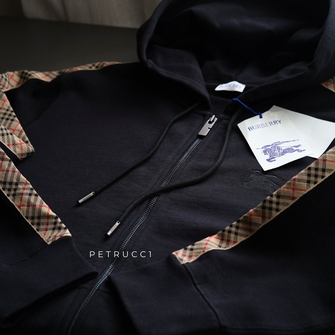 BURBERRY Check Trim Cotton Zip Hoodie 8110790