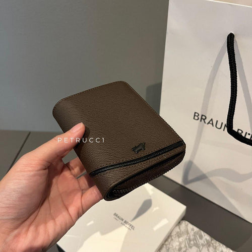 BRAUN BUFFEL ZIP WALLET VIKTOR CARD HOLDER WITH EXTERNAL COIN COMPARTMENT
