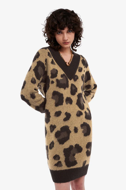 Fred Perry Amy Winehouse Leopard Knitted Dress Women SD4148/Q65