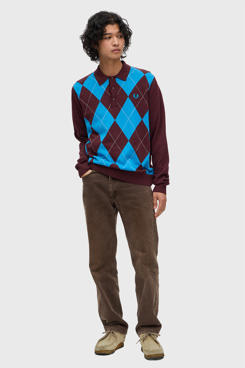 Fred Perry Argyle Long Sleeve Knitted Polo Shirt K1318/597