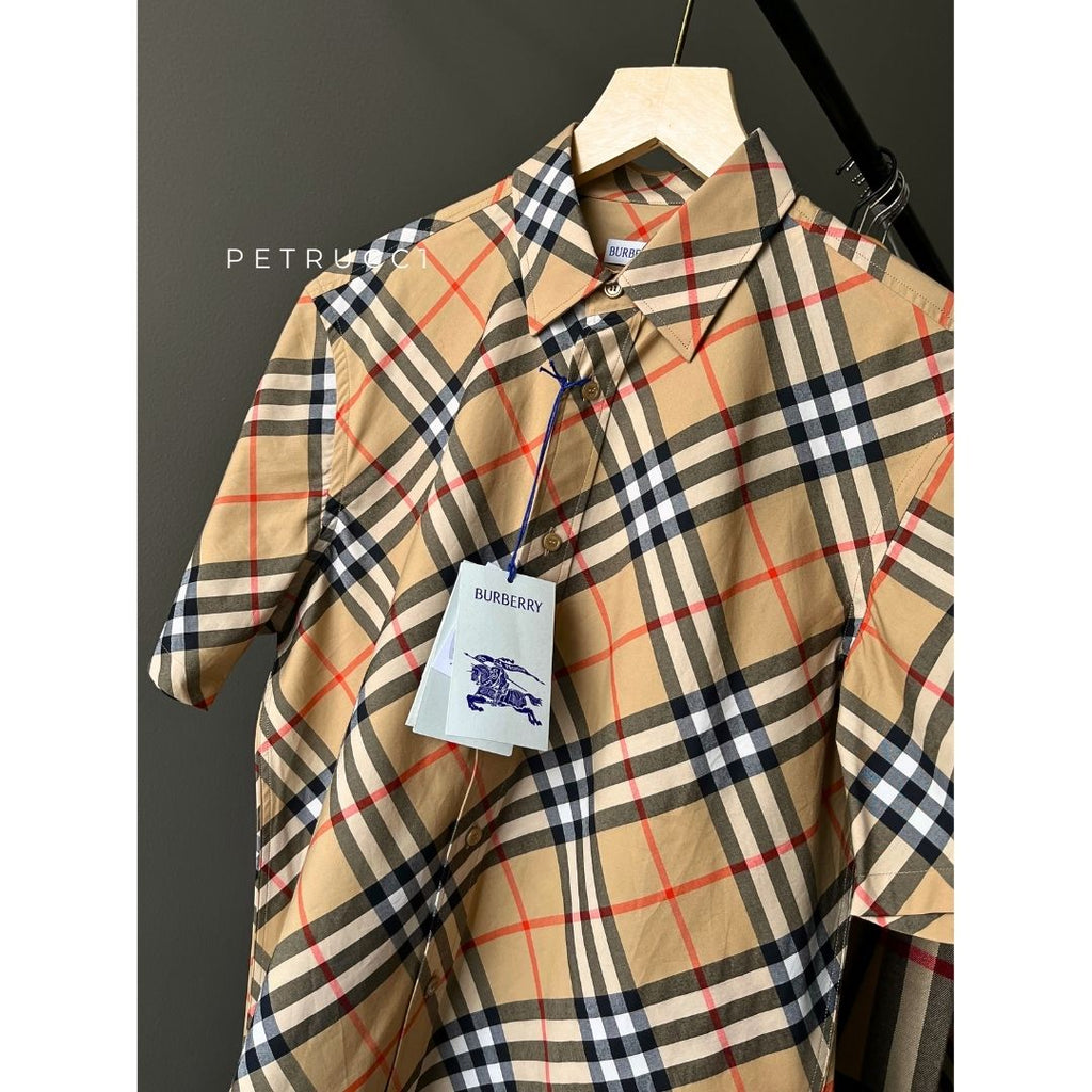 BURBERRY Beige Checked Short Sleeve Shirt 8087637