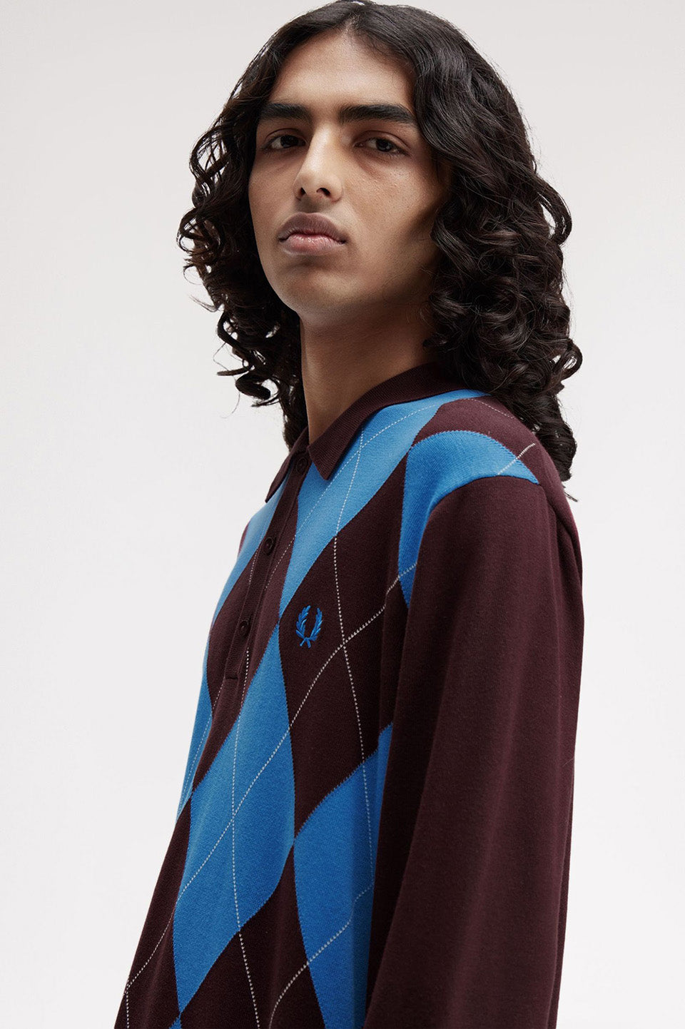 Fred Perry Argyle Long Sleeve Knitted Polo Shirt K1318/597