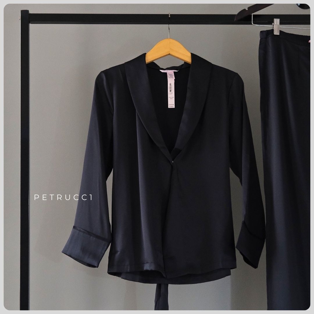 VICTORIA SECRET Dream Satin Wrap Top Long Pajamas Set