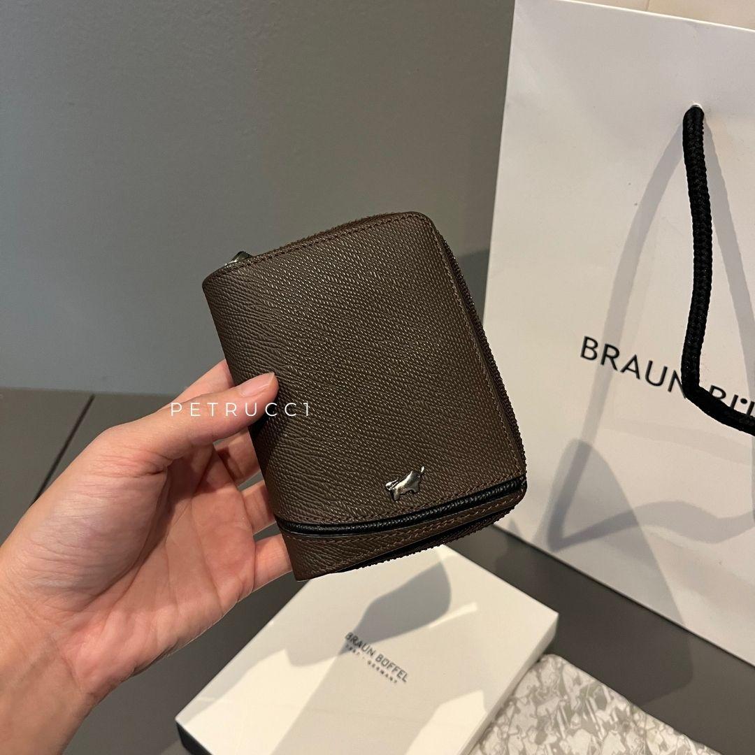 BRAUN BUFFEL ZIP WALLET VIKTOR CARD HOLDER WITH EXTERNAL COIN COMPARTMENT