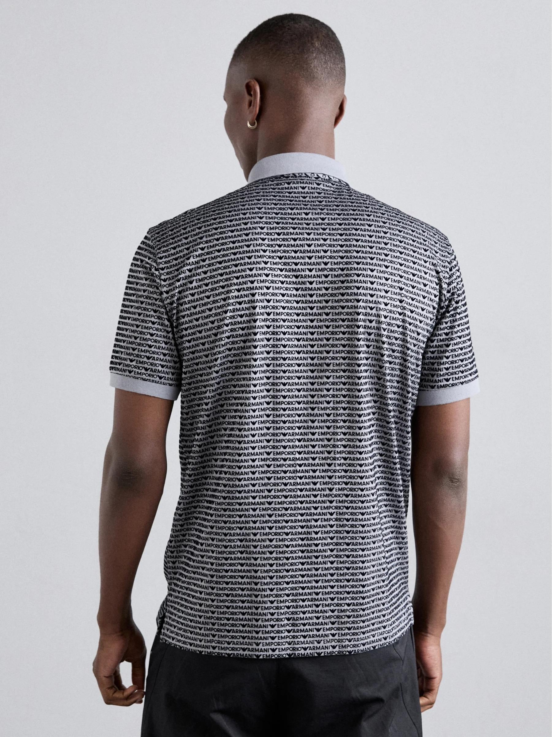 EMPORIO ARMANI EA7 All-over Jacquard Lettering Jersey Polo Shirt 6D1F79