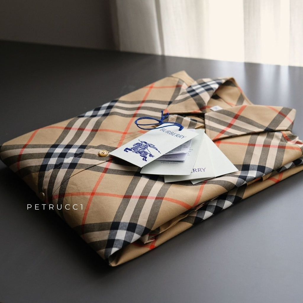 BURBERRY Beige Checked Short Sleeve Shirt 8087637