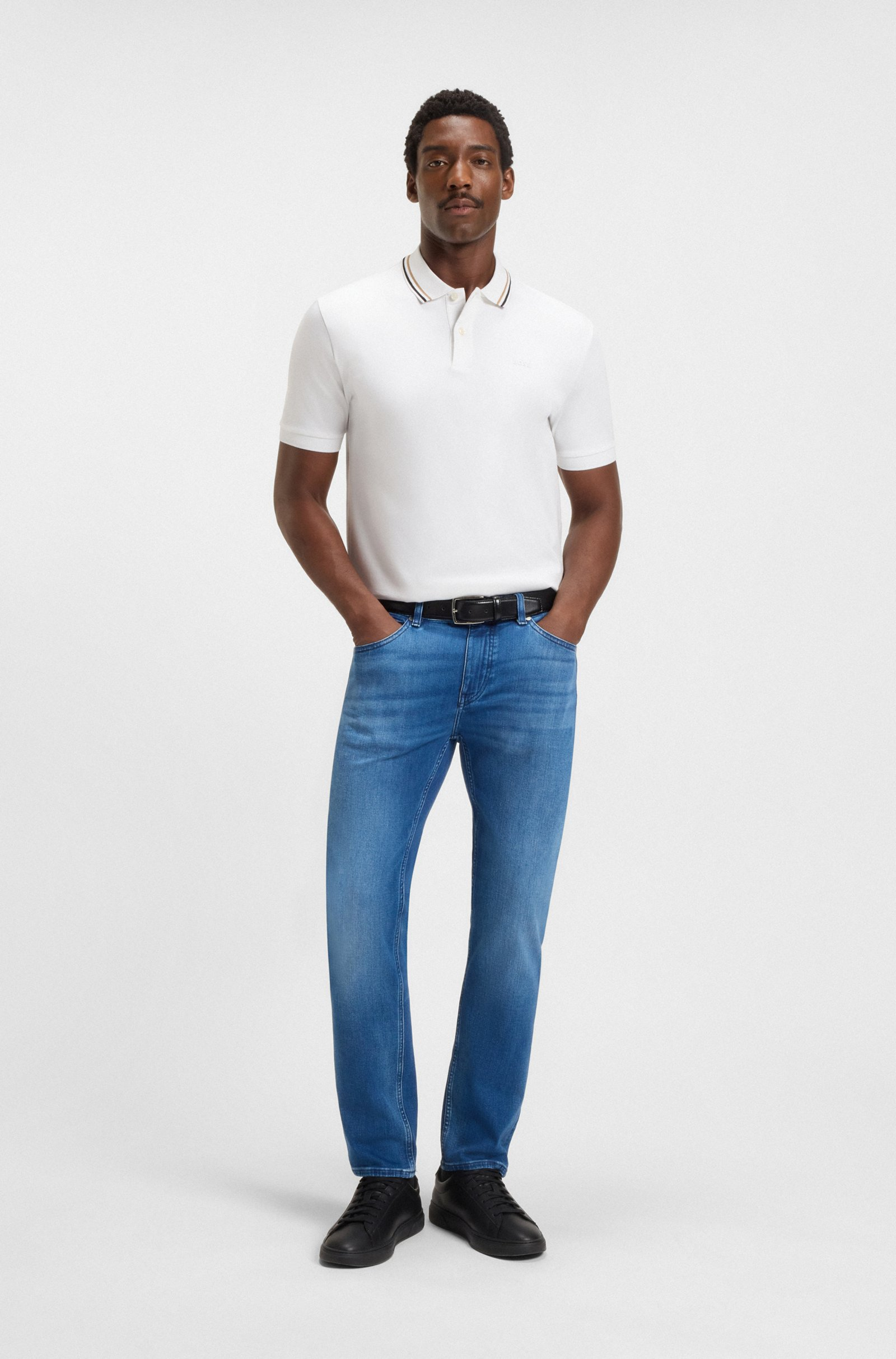 BOSS Slim-fit polo shirt in cotton with striped collar Penrose 38 50469360