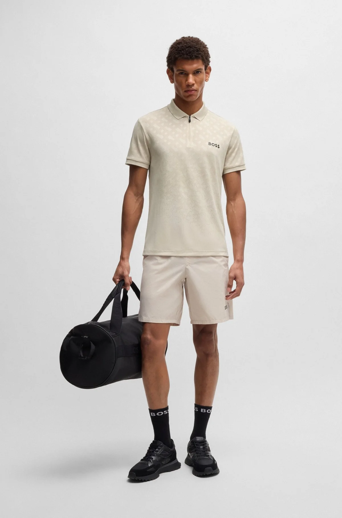 BOSS Active quick-dry polo shirt with gradient monogram jacquard Style Philix TOC JQ 50538106