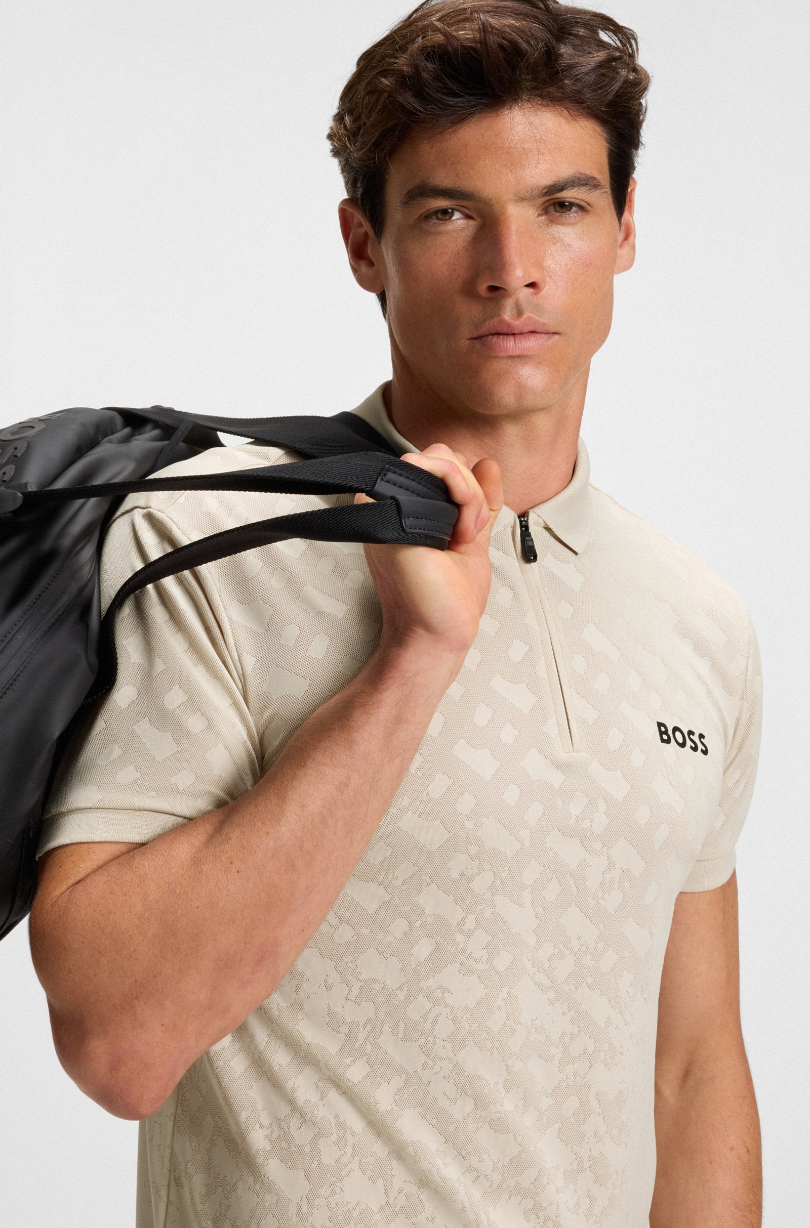 BOSS Active quick-dry polo shirt with gradient monogram jacquard Style Philix TOC JQ 50538106