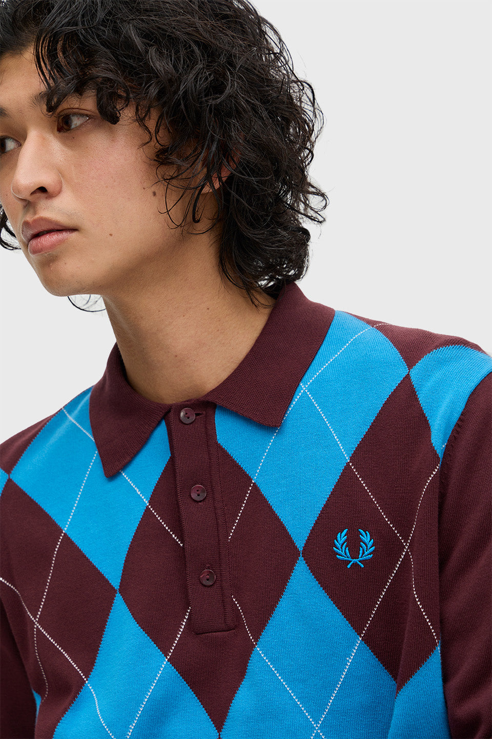 Fred Perry Argyle Long Sleeve Knitted Polo Shirt K1318/597