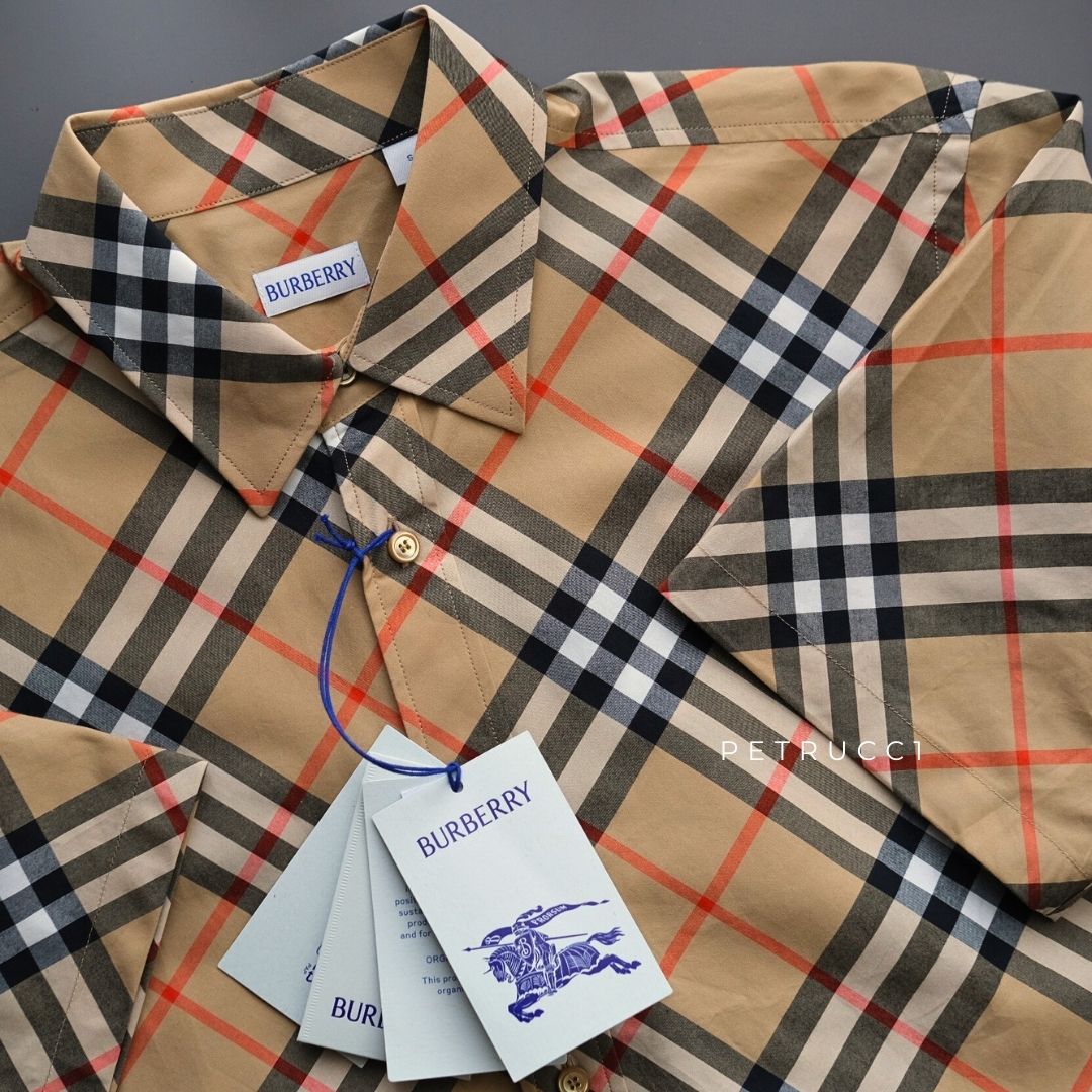 BURBERRY Beige Checked Short Sleeve Shirt 8087637
