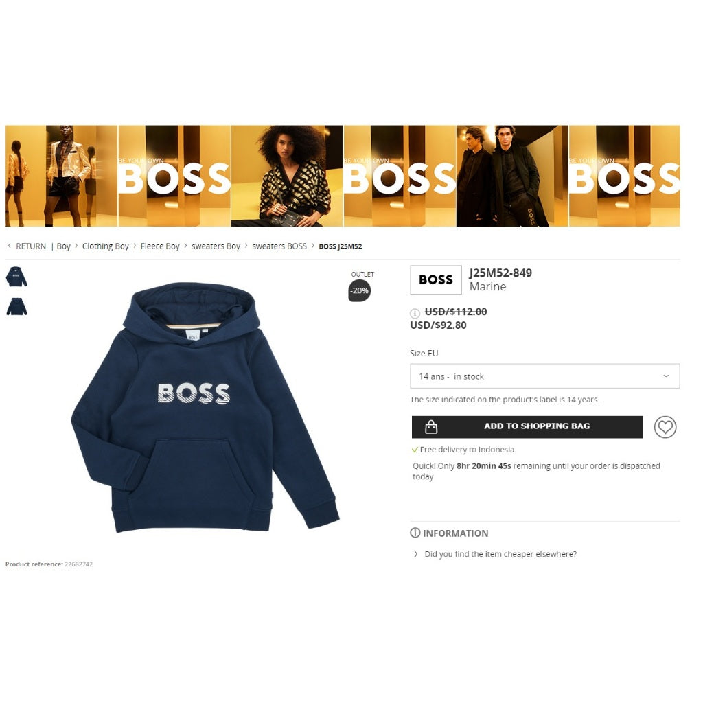 BOSS BOYS Cotton Hooded J25M52