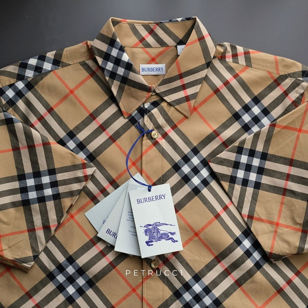 BURBERRY Beige Checked Short Sleeve Shirt 8087637