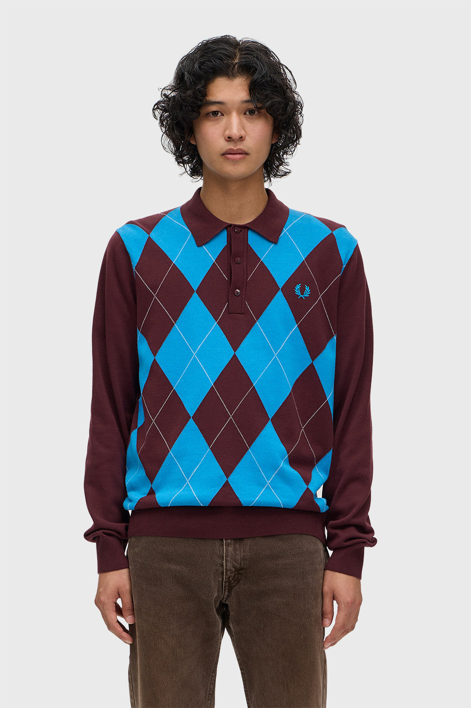 Fred Perry Argyle Long Sleeve Knitted Polo Shirt K1318/597
