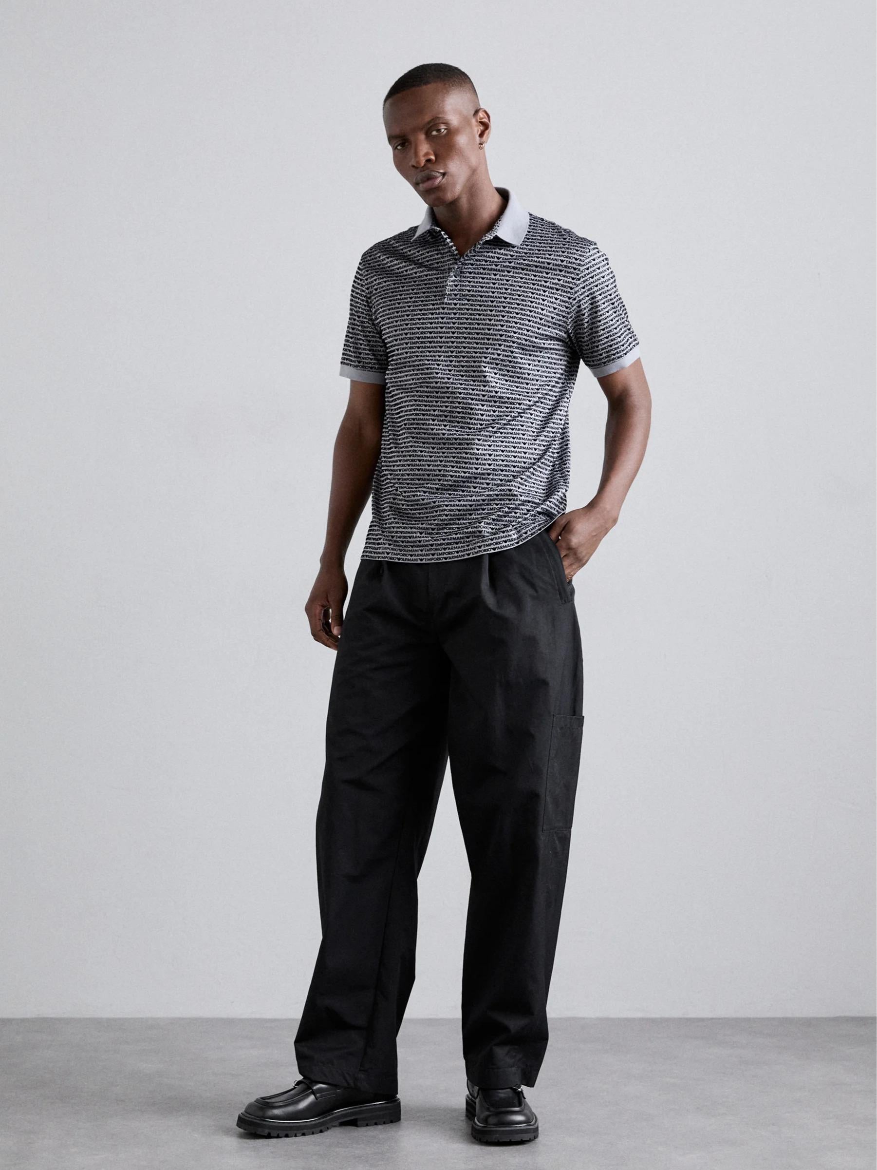 EMPORIO ARMANI EA7 All-over Jacquard Lettering Jersey Polo Shirt 6D1F79