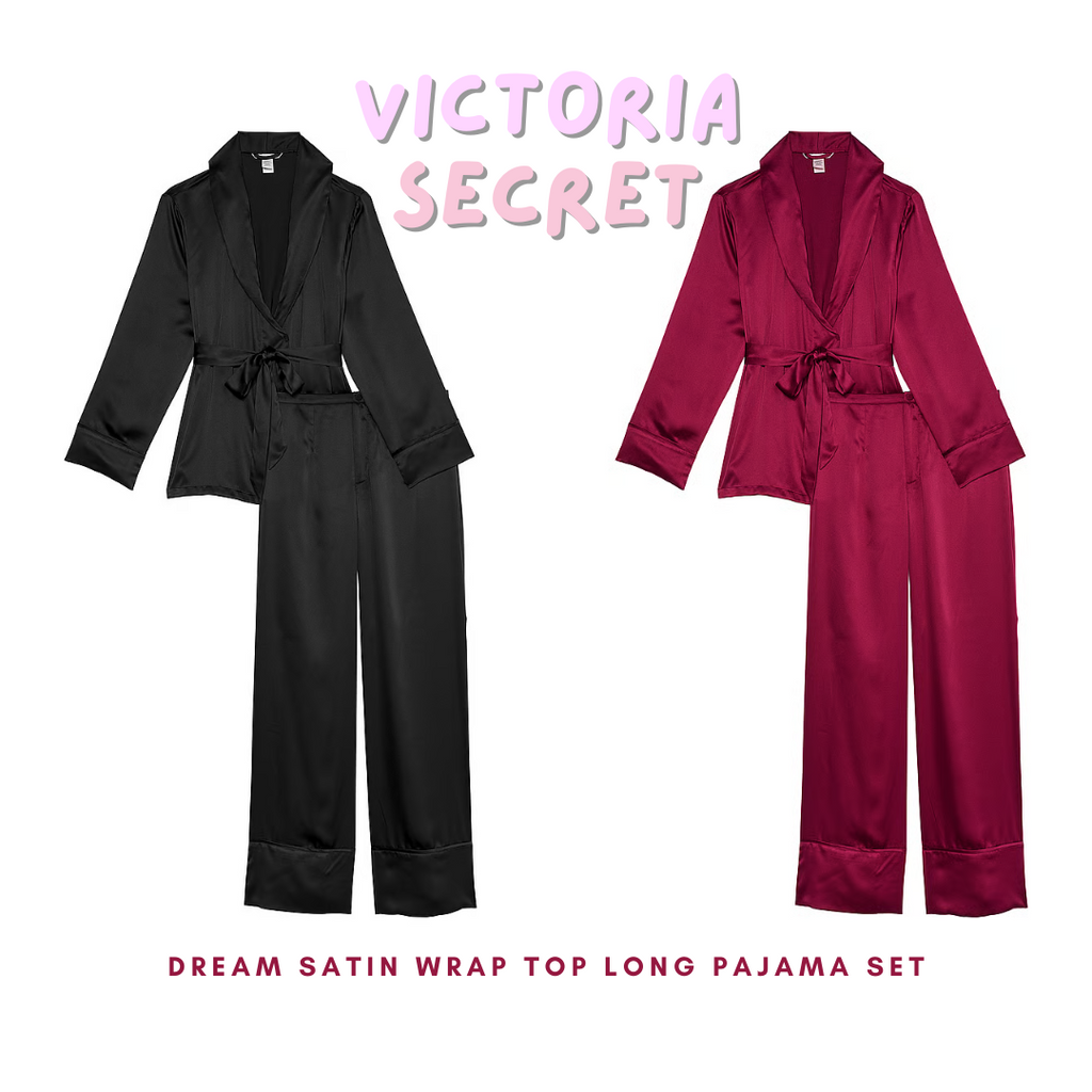 VICTORIA SECRET Dream Satin Wrap Top Long Pajamas Set