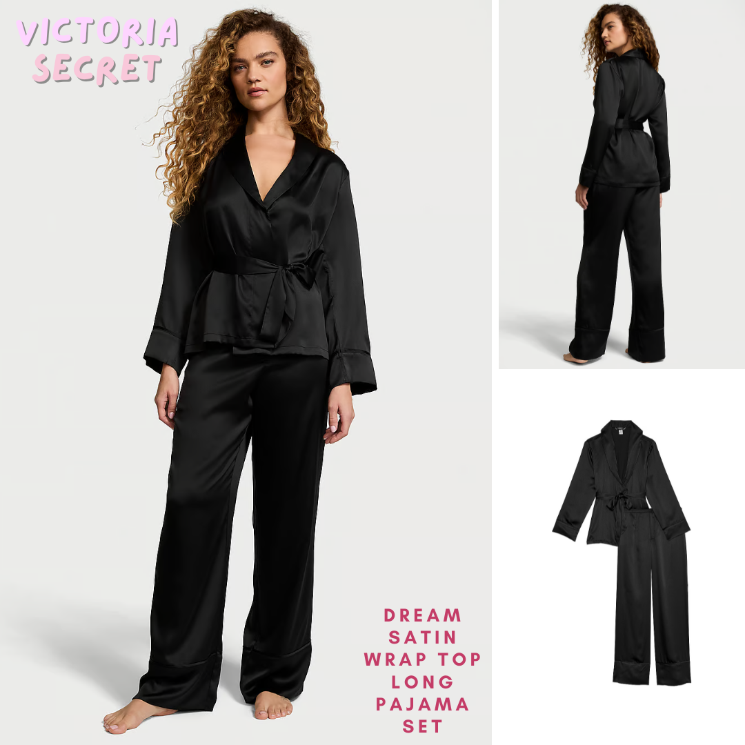 VICTORIA SECRET Dream Satin Wrap Top Long Pajamas Set