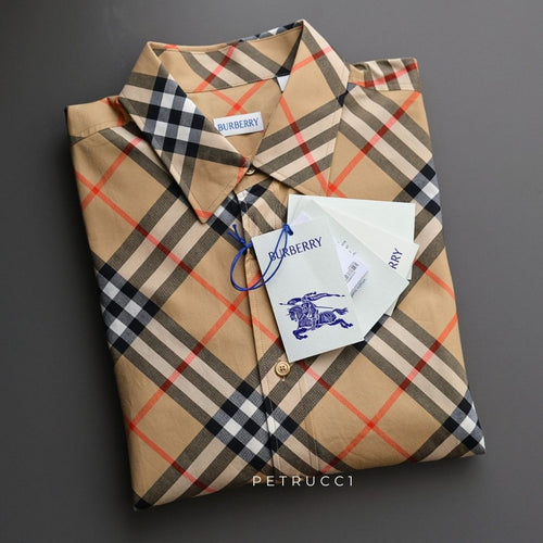 BURBERRY Beige Checked Short Sleeve Shirt 8087637