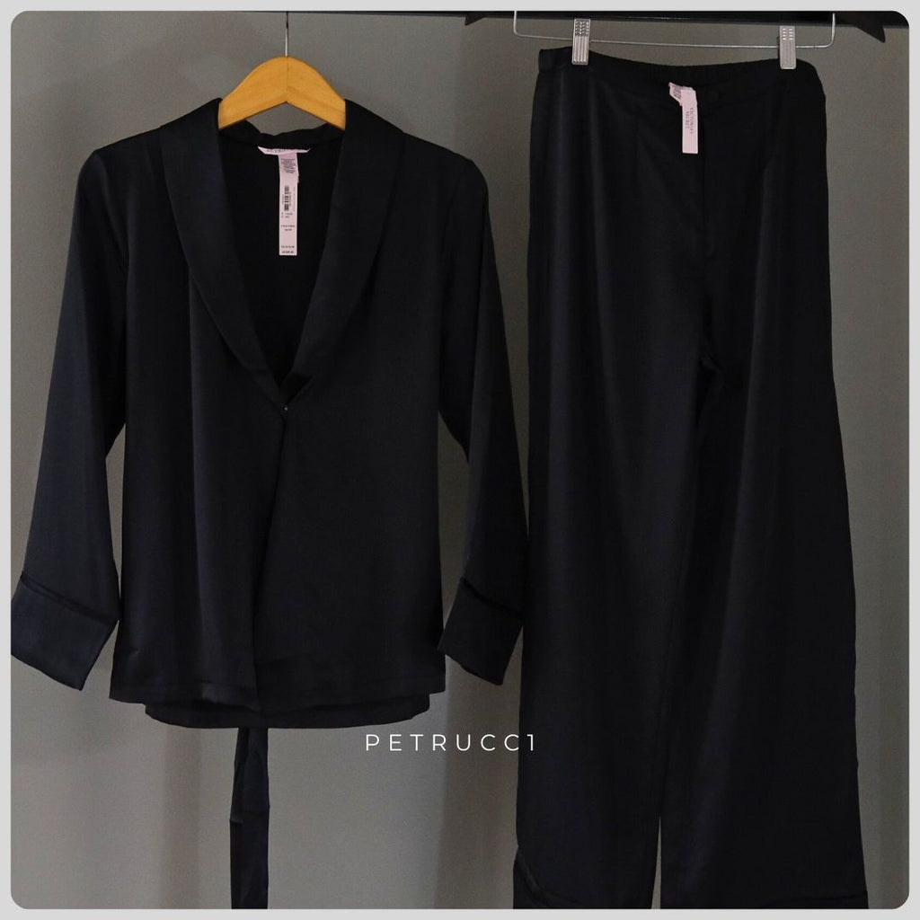 VICTORIA SECRET Dream Satin Wrap Top Long Pajamas Set