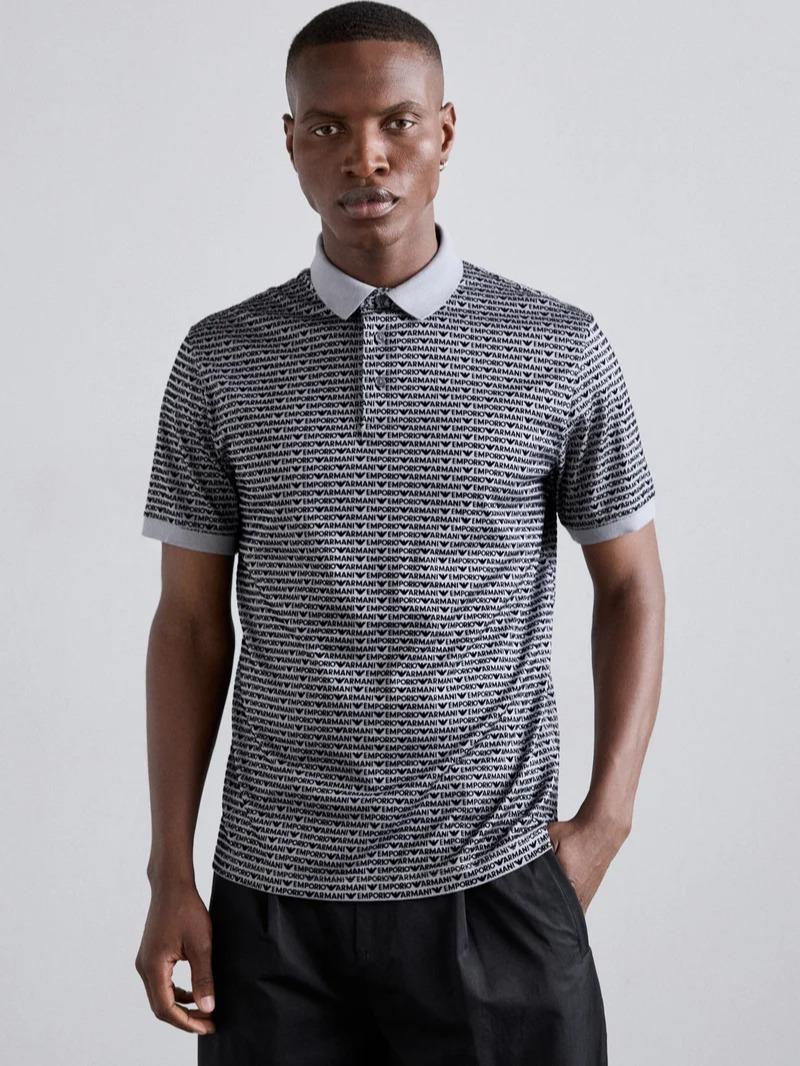 EMPORIO ARMANI EA7 All-over Jacquard Lettering Jersey Polo Shirt 6D1F79