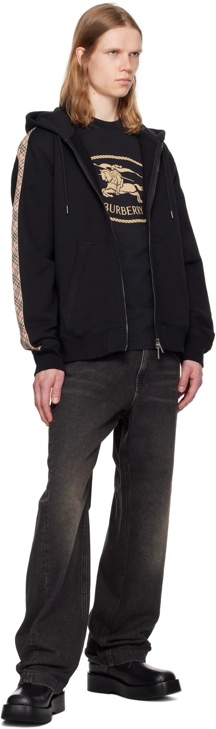 BURBERRY Check Trim Cotton Zip Hoodie 8110790