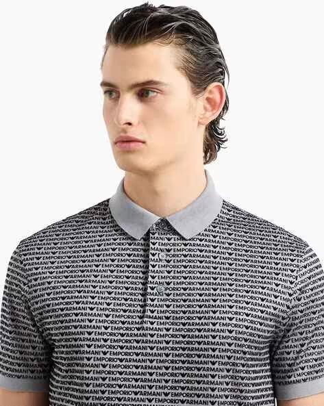 EMPORIO ARMANI EA7 All-over Jacquard Lettering Jersey Polo Shirt 6D1F79