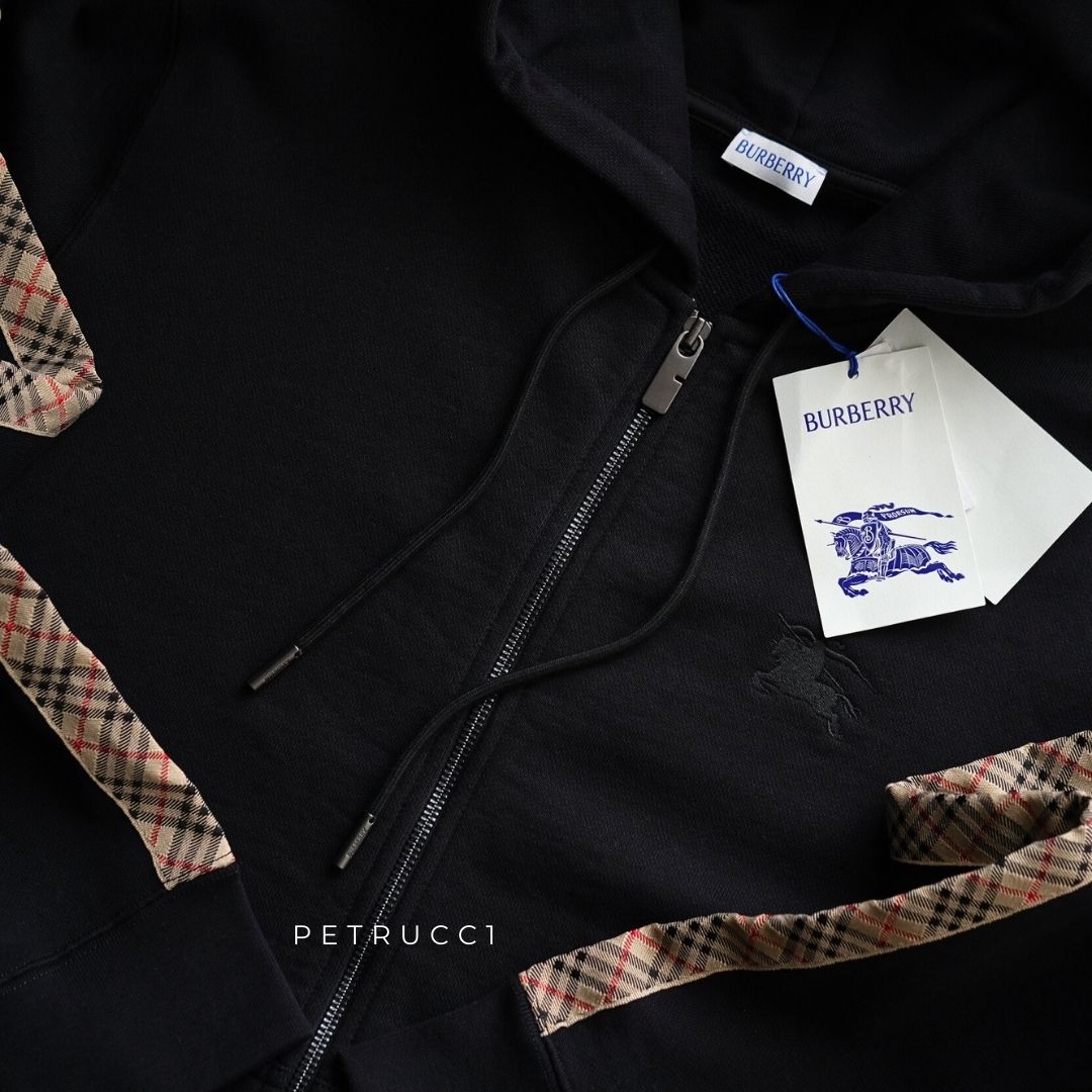 BURBERRY Check Trim Cotton Zip Hoodie 8110790