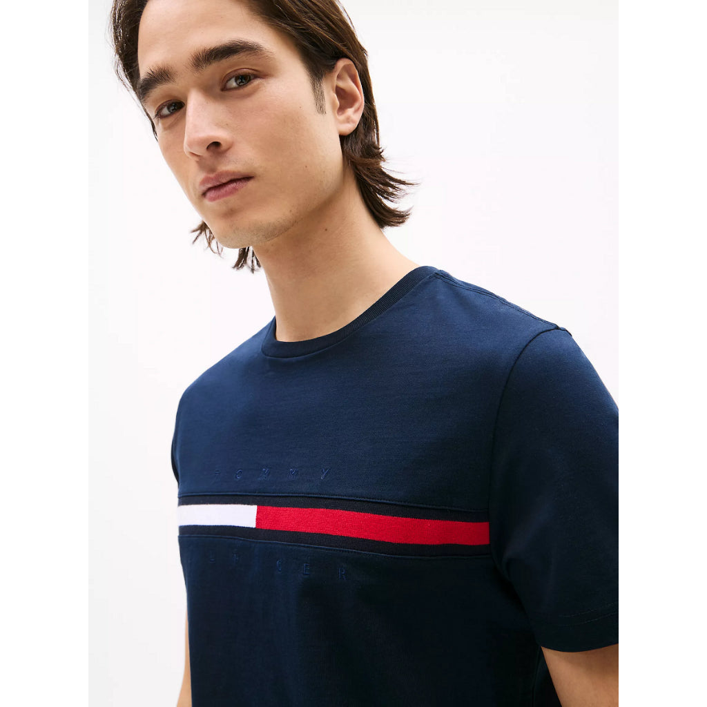 TOMMY HILFIGER Embroidered Flag Stripe Logo T Shirt  7849807R