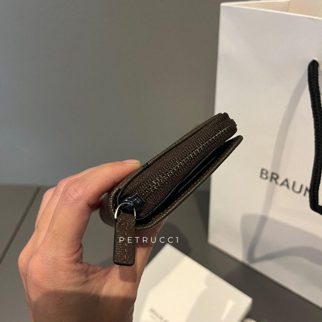 BRAUN BUFFEL ZIP WALLET VIKTOR CARD HOLDER WITH EXTERNAL COIN COMPARTMENT