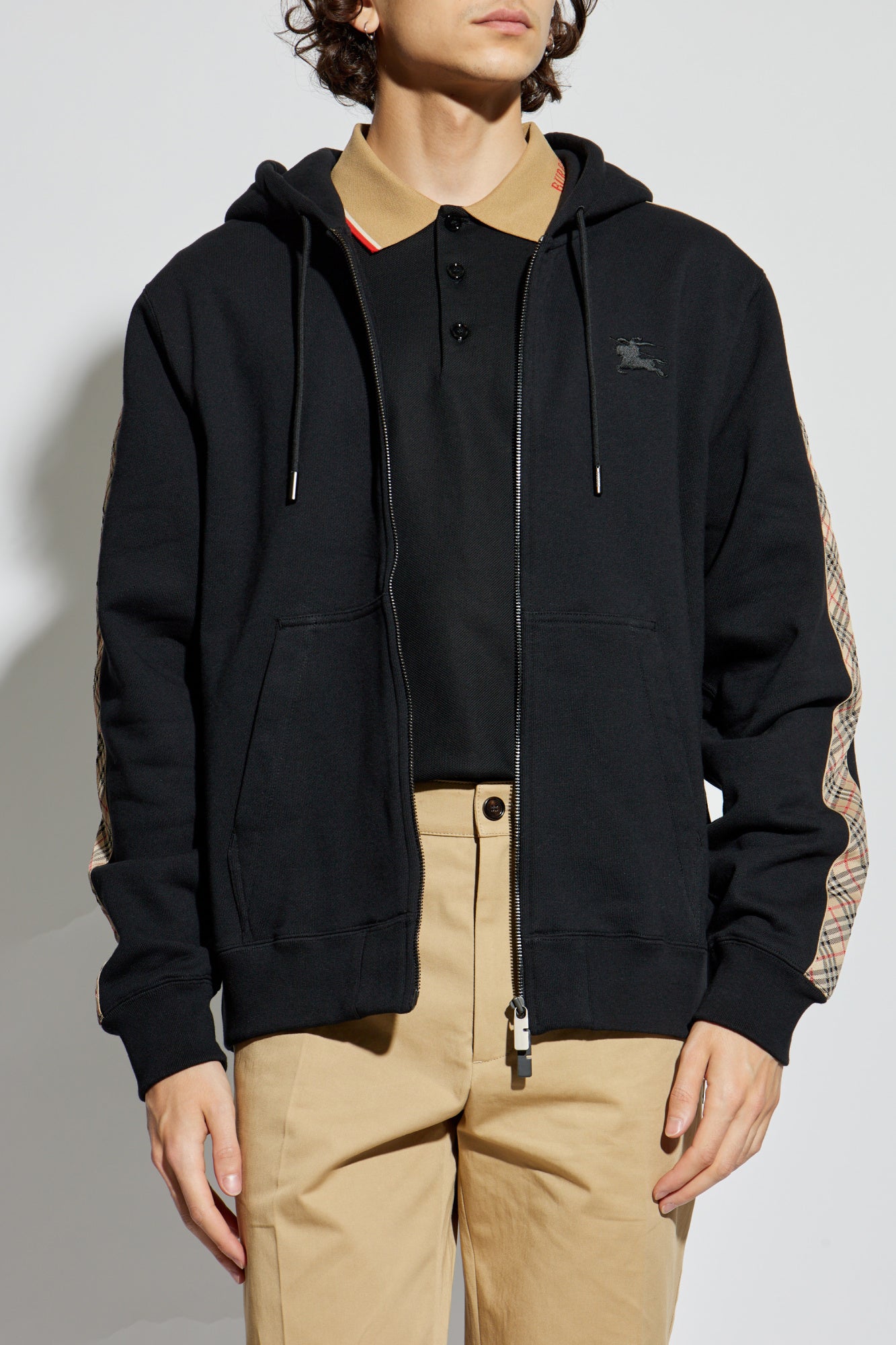 BURBERRY Check Trim Cotton Zip Hoodie 8110790
