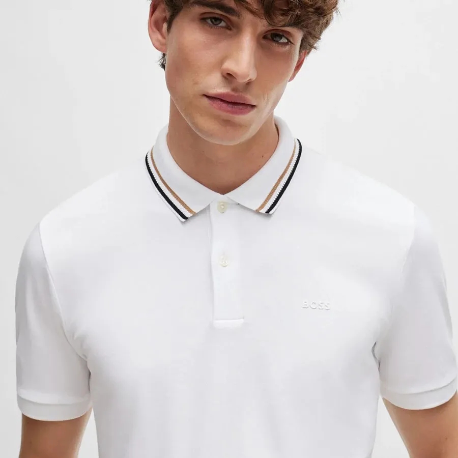 BOSS Slim-fit polo shirt in cotton with striped collar Penrose 38 50469360