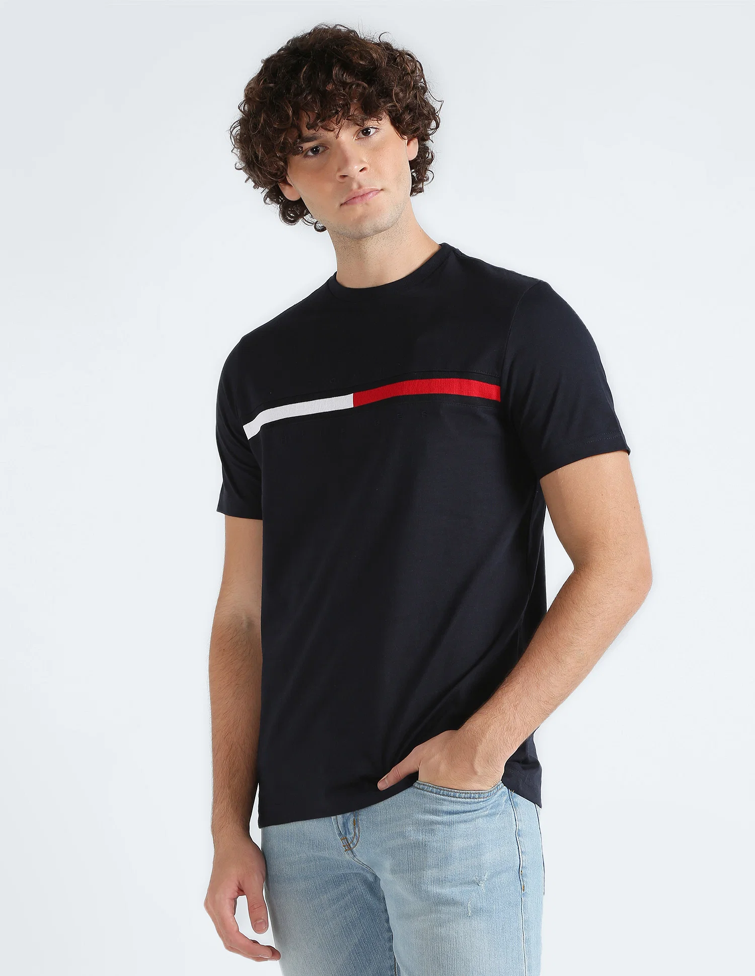 TOMMY HILFIGER Embroidered Flag Stripe Logo T Shirt  7849807R