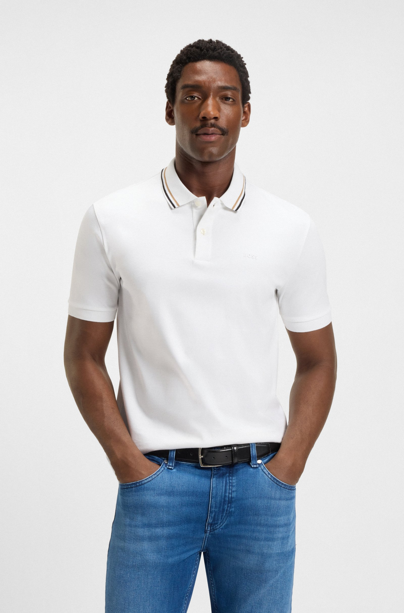 BOSS Slim-fit polo shirt in cotton with striped collar Penrose 38 50469360