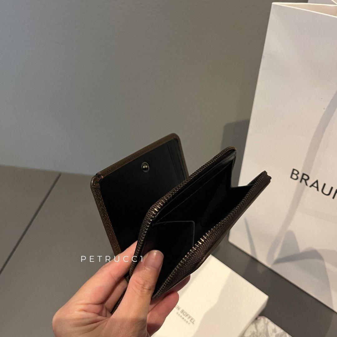 BRAUN BUFFEL ZIP WALLET VIKTOR CARD HOLDER WITH EXTERNAL COIN COMPARTMENT