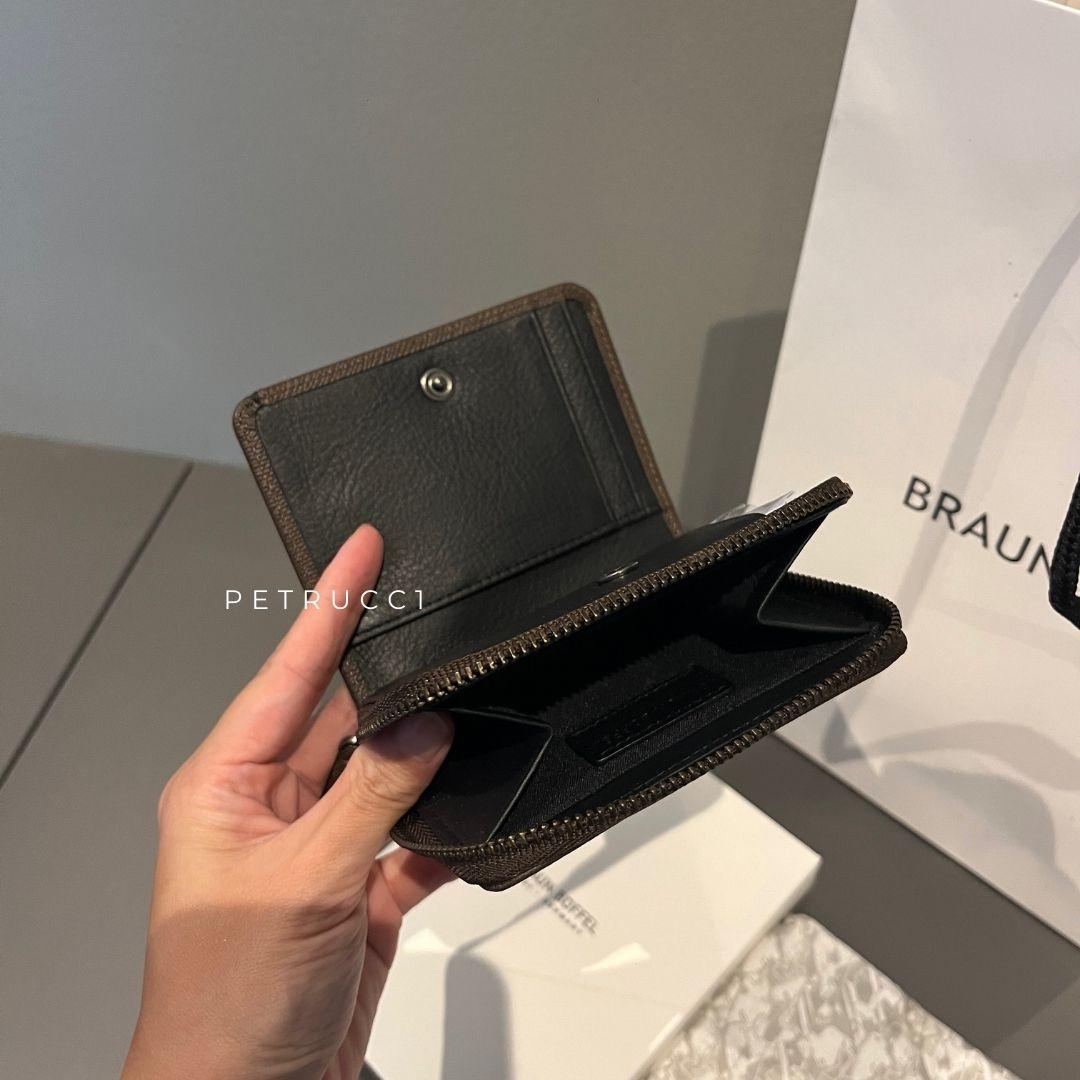 BRAUN BUFFEL ZIP WALLET VIKTOR CARD HOLDER WITH EXTERNAL COIN COMPARTMENT