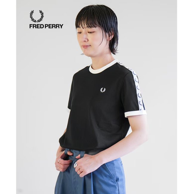 Fred Perry ringer tape T SHIRT KAOS wanita women G4620/184