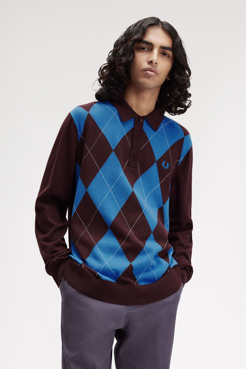 Fred Perry Argyle Long Sleeve Knitted Polo Shirt K1318/597