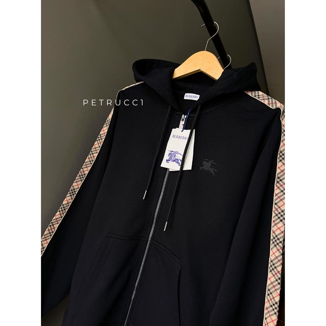 BURBERRY Check Trim Cotton Zip Hoodie 8110790