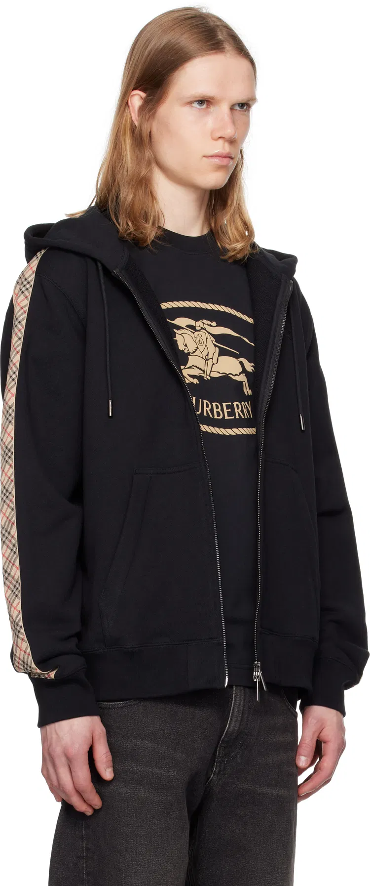 BURBERRY Check Trim Cotton Zip Hoodie 8110790