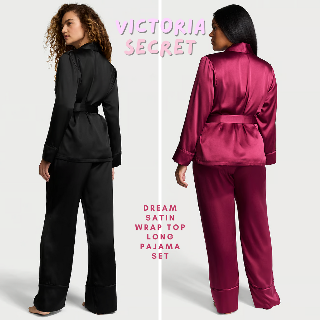 VICTORIA SECRET Dream Satin Wrap Top Long Pajamas Set