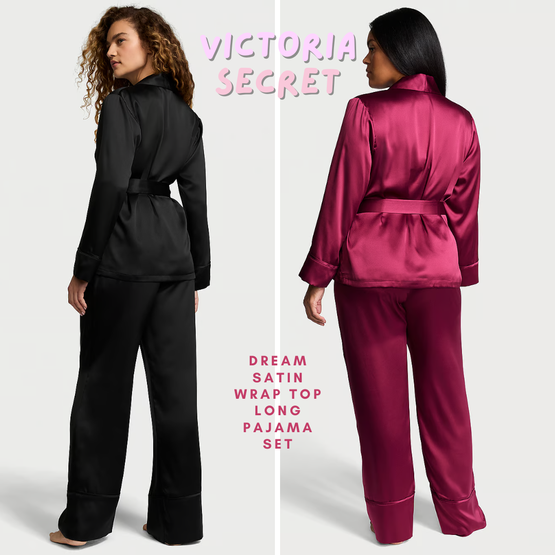 VICTORIA SECRET Dream Satin Wrap Top Long Pajamas Set