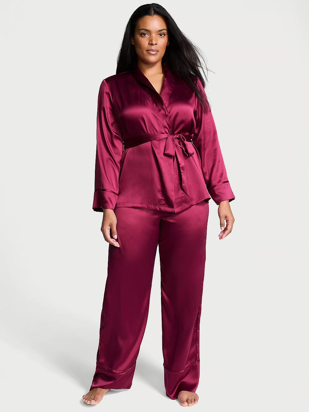 VICTORIA SECRET Dream Satin Wrap Top Long Pajamas Set